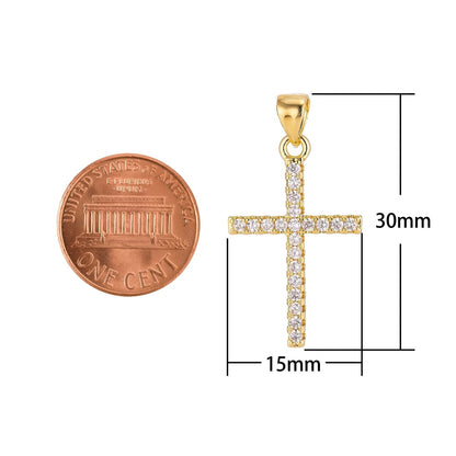 24K Gold Filled  Christian Minimalist Simple Cross Jesus Cubic Zirconia Necklace Pendant Bracelet Earring Charm Bails for Jewelry Making AA-760 H-247