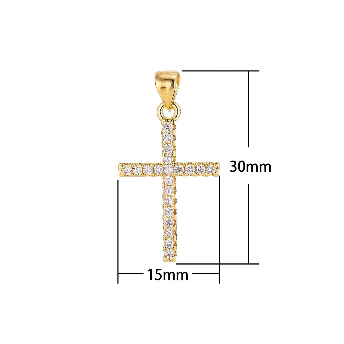 24K Gold Filled  Christian Minimalist Simple Cross Jesus Cubic Zirconia Necklace Pendant Bracelet Earring Charm Bails for Jewelry Making AA-760 H-247