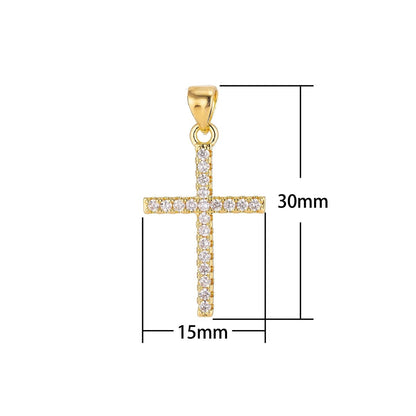 24K Gold Filled  Christian Minimalist Simple Cross Jesus Cubic Zirconia Necklace Pendant Bracelet Earring Charm Bails for Jewelry Making AA-760 H-247