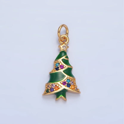 24K Gold Filled Christmas Tree Multicolor CZ Enamel Charm | X825