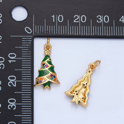 24K Gold Filled Christmas Tree Multicolor CZ Enamel Charm | X825
