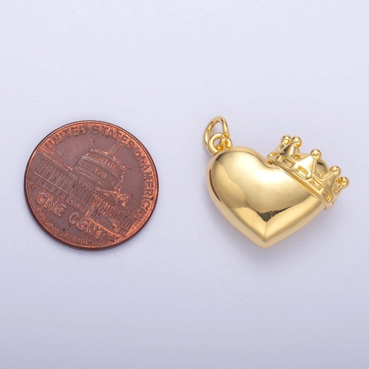 24K Gold Filled Chubby Heart Crown Charm in Gold &amp; Silver | C038