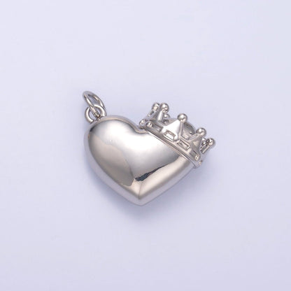 24K Gold Filled Chubby Heart Crown Charm in Gold &amp; Silver | C038