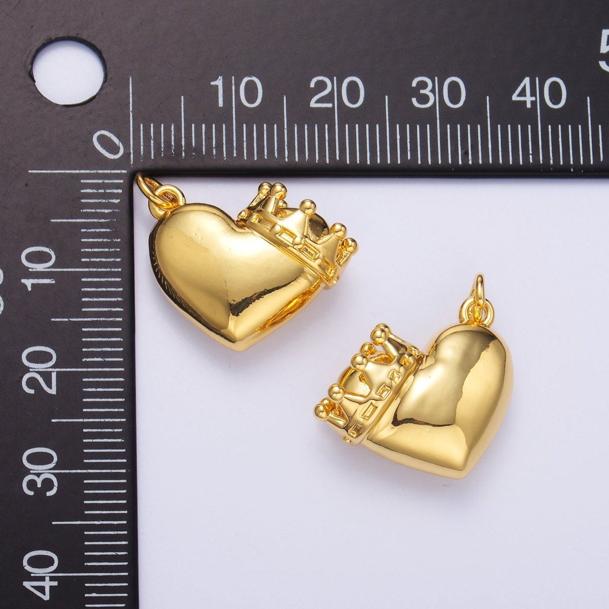 24K Gold Filled Chubby Heart Crown Charm in Gold &amp; Silver | C038