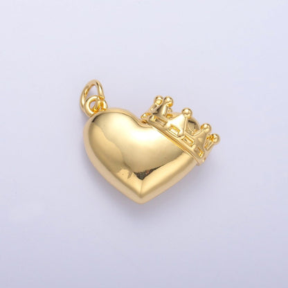 24K Gold Filled Chubby Heart Crown Charm in Gold &amp; Silver | C038