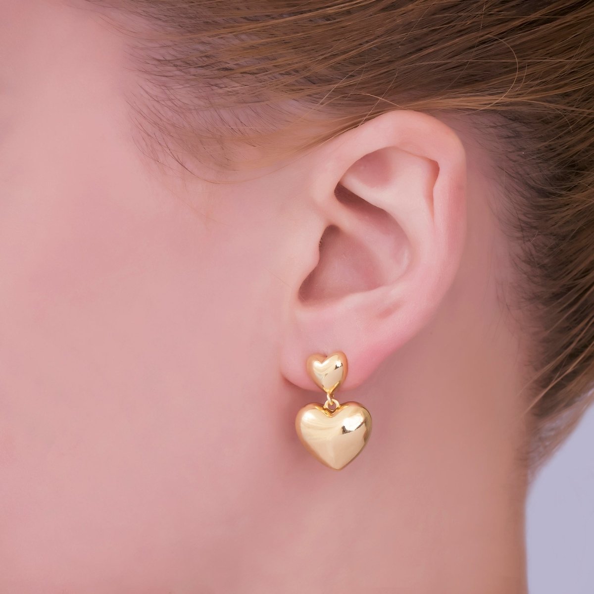 24K Gold Filled Chubby Heart Minimalist Stud Earrings | AD1226