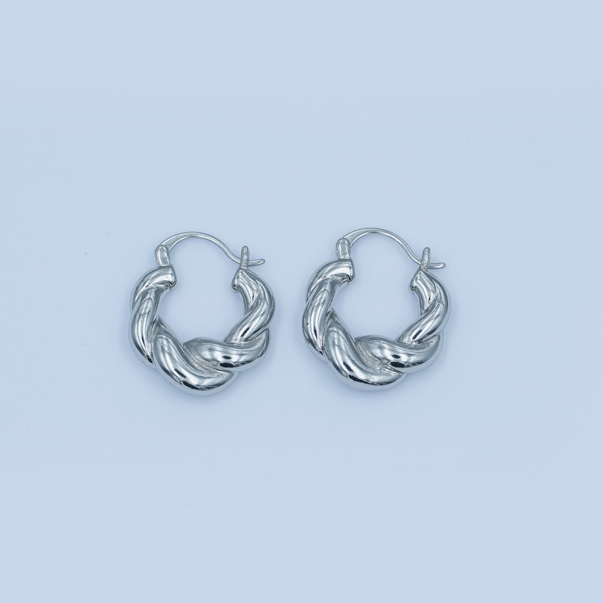 24K Gold Filled Chubby Twisted Croissant Latch Hoop Earrings in Gold &amp; Silver | Q453 AD1201