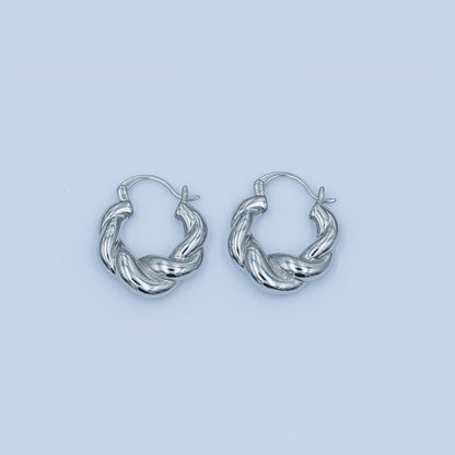 24K Gold Filled Chubby Twisted Croissant Latch Hoop Earrings in Gold &amp; Silver | Q453 AD1201