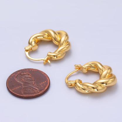 24K Gold Filled Chubby Twisted Croissant Latch Hoop Earrings in Gold &amp; Silver | Q453 AD1201