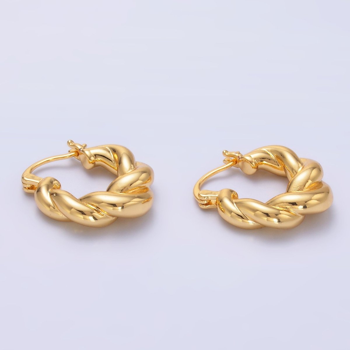 24K Gold Filled Chubby Twisted Croissant Latch Hoop Earrings in Gold &amp; Silver | Q453 AD1201