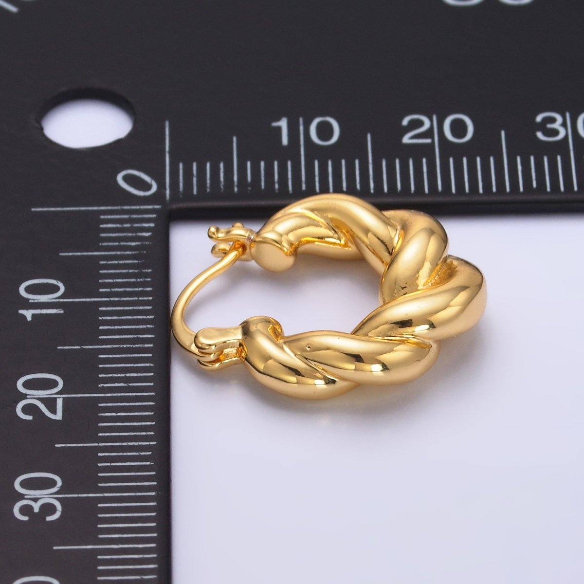 24K Gold Filled Chubby Twisted Croissant Latch Hoop Earrings in Gold &amp; Silver | Q453 AD1201