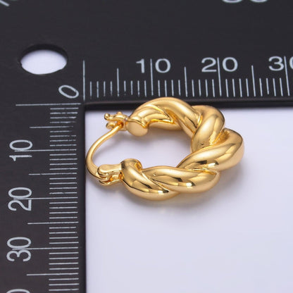 24K Gold Filled Chubby Twisted Croissant Latch Hoop Earrings in Gold &amp; Silver | Q453 AD1201