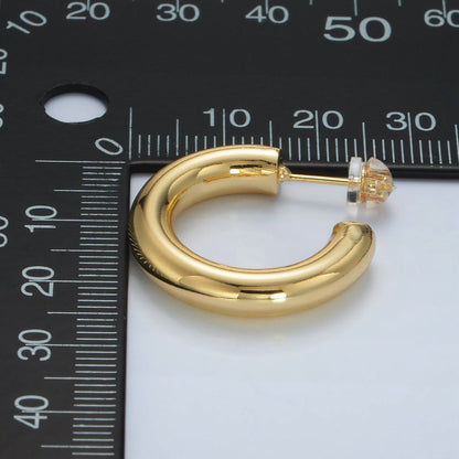 24K Gold Filled 25mm Chubby Minimalist C-Shaped Hoop Earrings | AD644