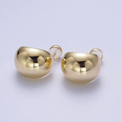 24K Gold Filled Chunky Wide Minimalist Dome Stud Gold Earrings | AE535