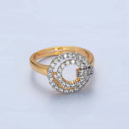 24K Gold Filled Circular Buckle Open Band Mixed Metal Ring | O1427