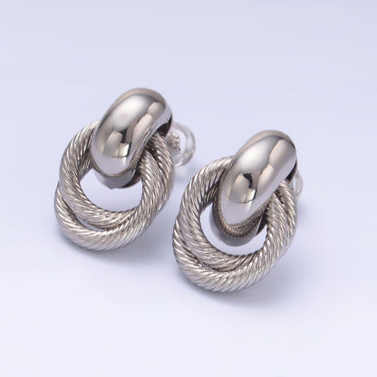 24K Gold Filled Circular Croissant Knot Doorknocker Drop Stud Earrings in Gold &amp; Silver | Q490 AB744