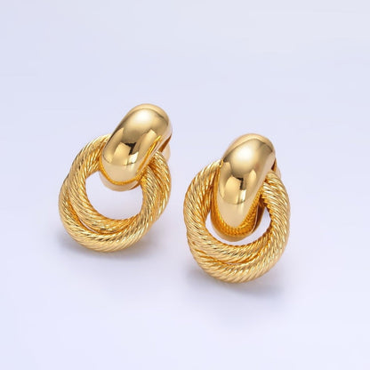 24K Gold Filled Circular Croissant Knot Doorknocker Drop Stud Earrings in Gold &amp; Silver | Q490 AB744