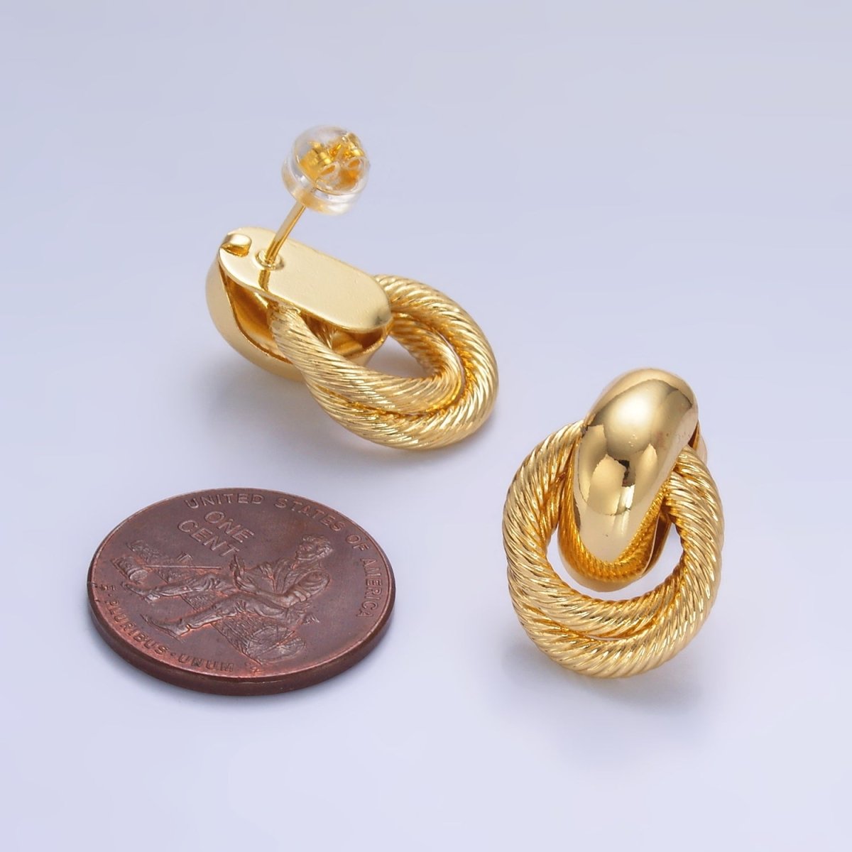 24K Gold Filled Circular Croissant Knot Doorknocker Drop Stud Earrings in Gold &amp; Silver | Q490 AB744