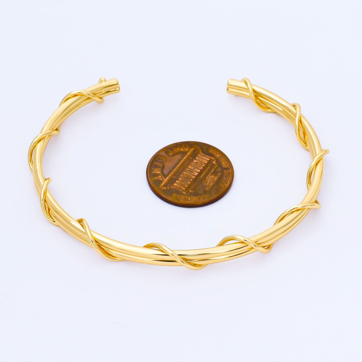 24K Gold Filled Circular Twist Band Geometric Cuff Bracelet | WA-01685