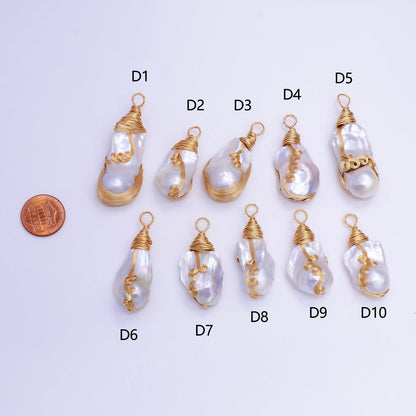 24K Gold Filled Circular Unique Wired Baroque Freshwater Pearl Pendant | P1854 D