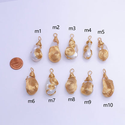 24K Gold Filled Circular Unique Wired Baroque Freshwater Pearl Pendant | P1854 M