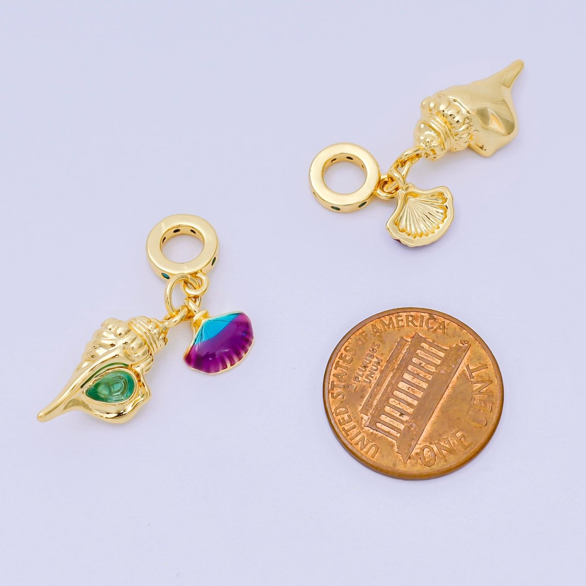 24K Gold Filled Clam Conch Sea Shell Multicolor Enamel Beach Rondelle Drop Charm | AH597