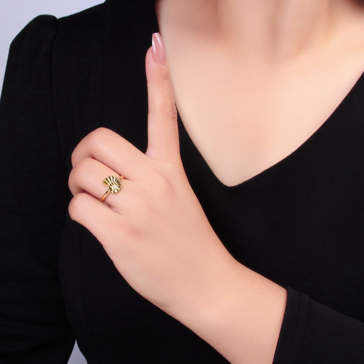 24K Gold Filled Clam Shell Pearl Adjustable Ring in Gold &amp; Silver | U421