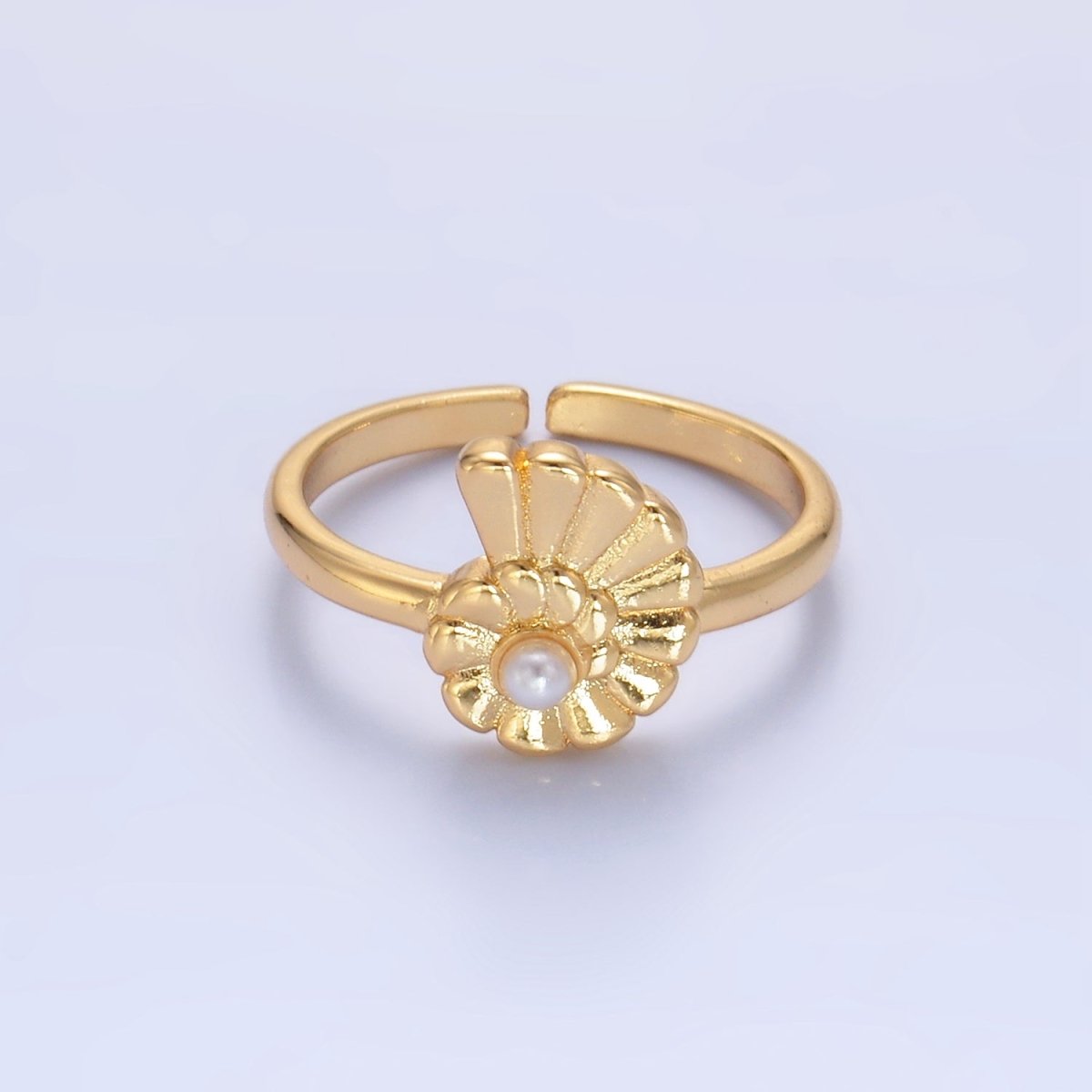 24K Gold Filled Clam Shell Pearl Adjustable Ring in Gold &amp; Silver | U421