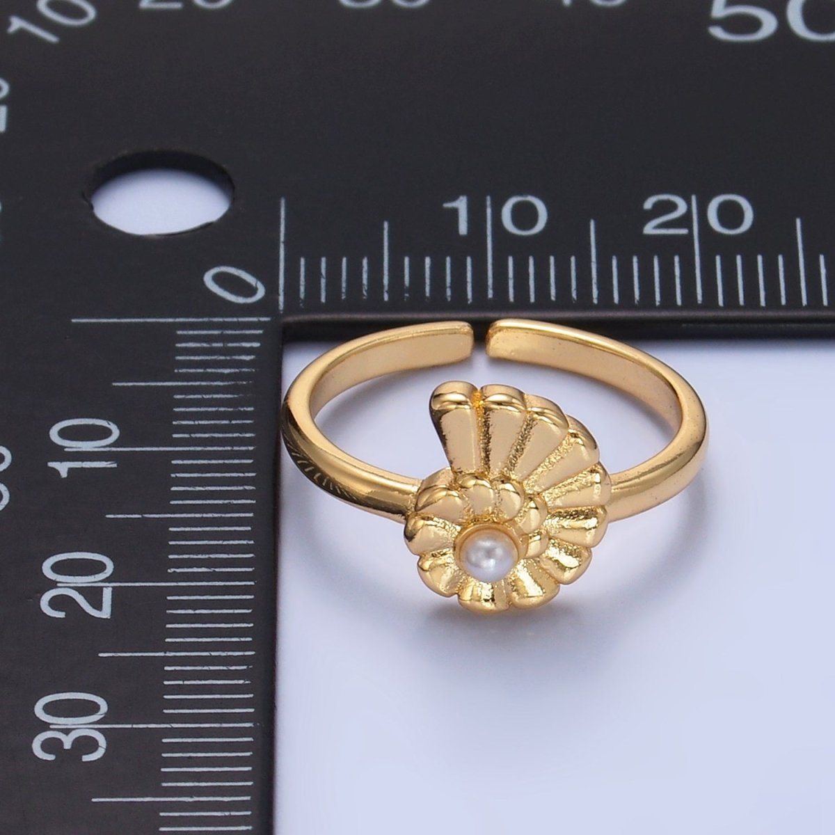 24K Gold Filled Clam Shell Pearl Adjustable Ring in Gold &amp; Silver | U421
