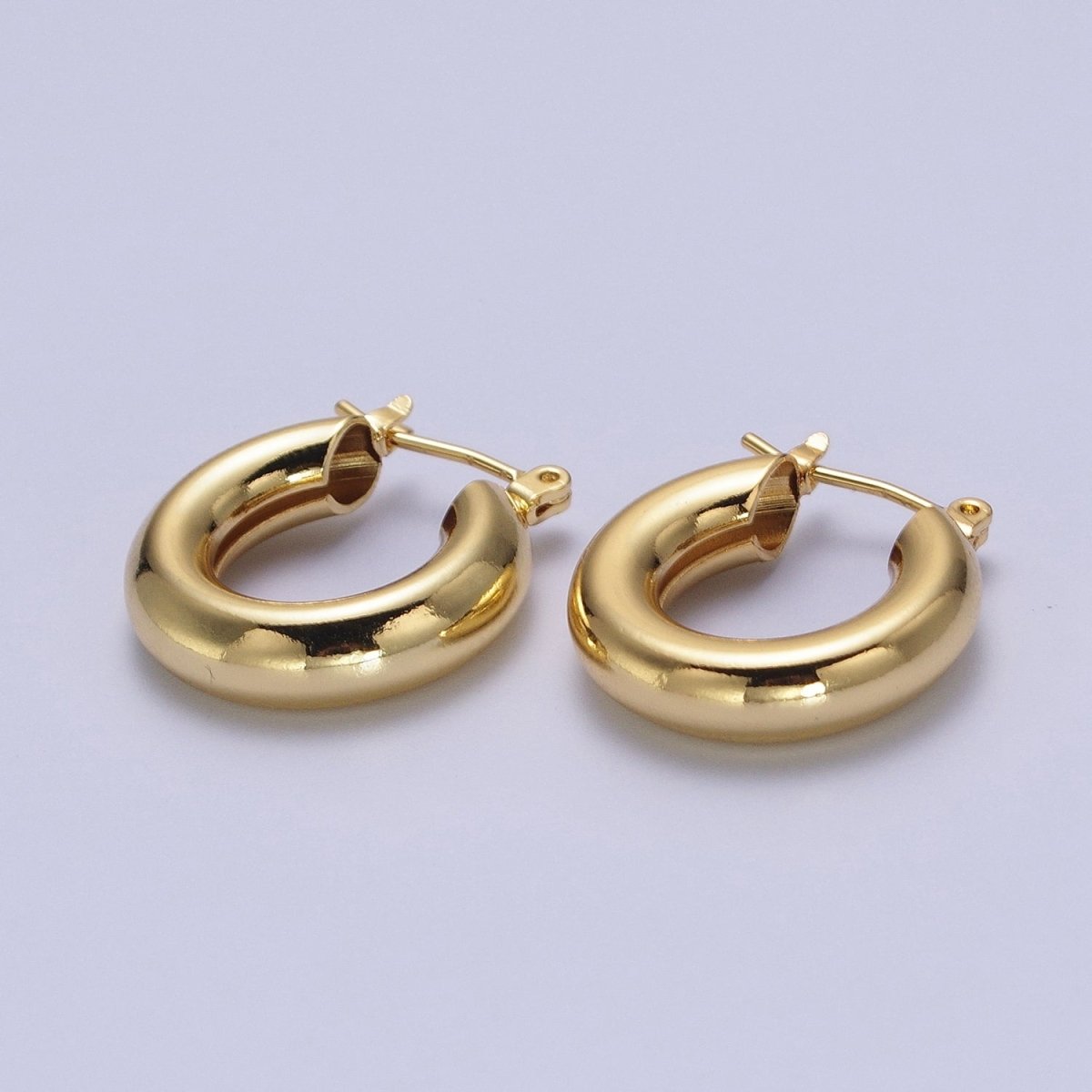 24K Gold Filled Classic Wide Dome 20mm Latch Hoop Earrings in Gold &amp; Silver | AD-170 AD-172