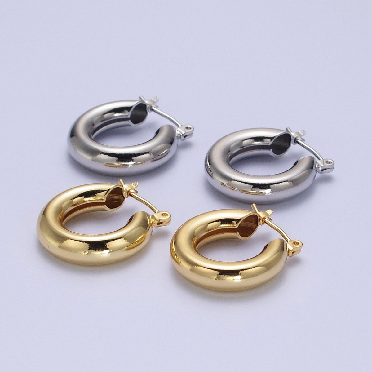 24K Gold Filled Classic Wide Dome 20mm Latch Hoop Earrings in Gold &amp; Silver | AD-170 AD-172