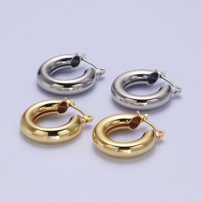 24K Gold Filled Classic Wide Dome 20mm Latch Hoop Earrings in Gold &amp; Silver | AD-170 AD-172