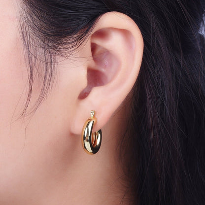 24K Gold Filled Classic Wide Dome 20mm Latch Hoop Earrings in Gold &amp; Silver | AD-170 AD-172