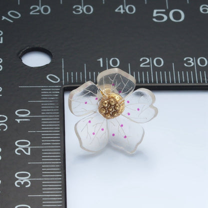 24K Gold Filled Clear Acrylic Pink Enamel Flower Stud Earrings | P100