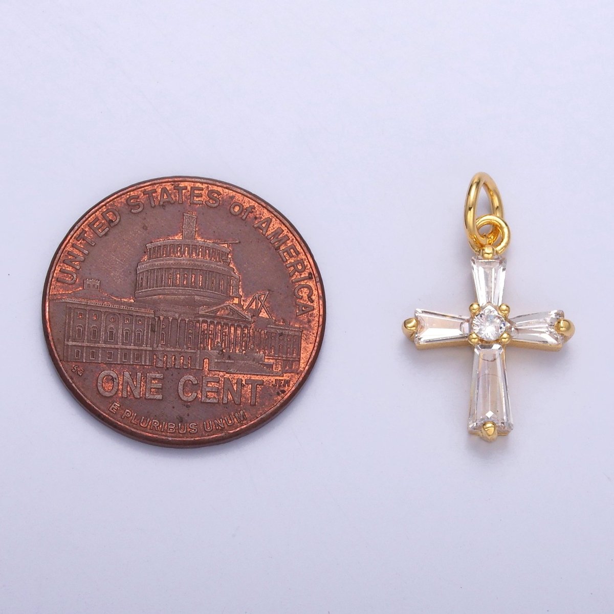 24K Gold Filled Clear Baguette CZ Charm in Gold &amp; Silver | C076