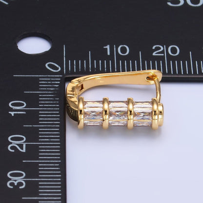 24K Gold Filled Clear Baguette CZ English Lock Hoop Earrings | AB1442