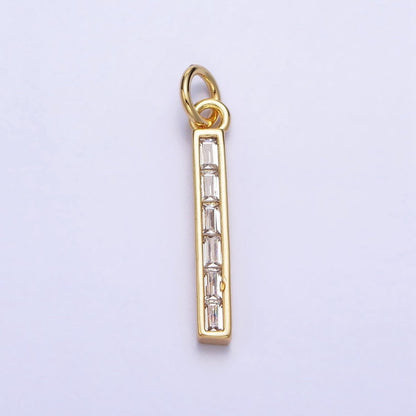 24K Gold Filled Clear Baguette CZ Linear Charm | AA213