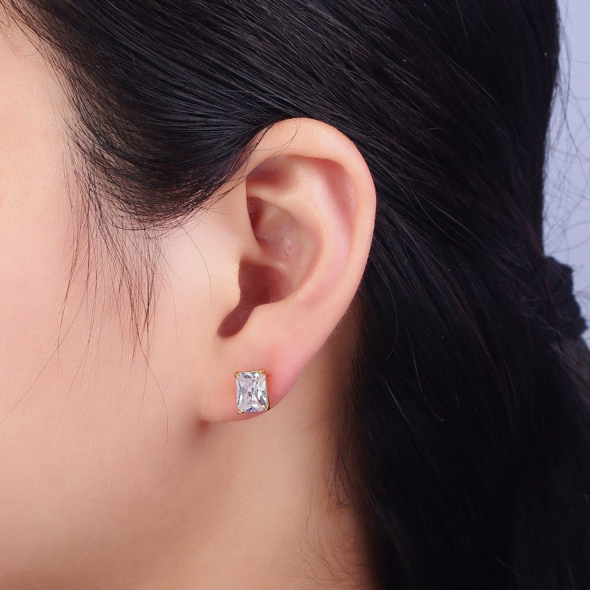 24K Gold Filled Clear Baguette CZ Minimalist Stud Earrings in Gold &amp; Silver | AB123 AB092