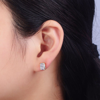 24K Gold Filled Clear Baguette CZ Minimalist Stud Earrings in Gold &amp; Silver | AB123 AB092