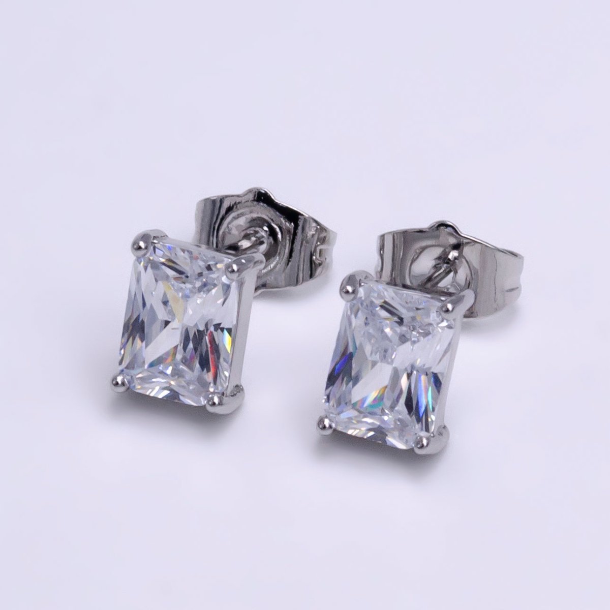 24K Gold Filled Clear Baguette CZ Minimalist Stud Earrings in Gold &amp; Silver | AB123 AB092