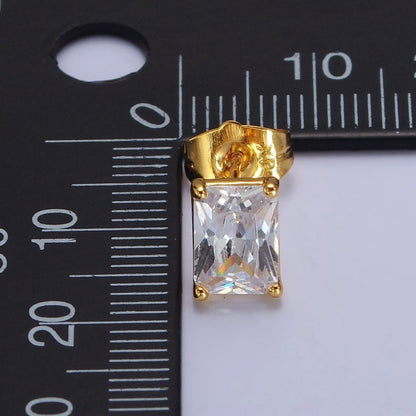 24K Gold Filled Clear Baguette CZ Minimalist Stud Earrings in Gold &amp; Silver | AB123 AB092