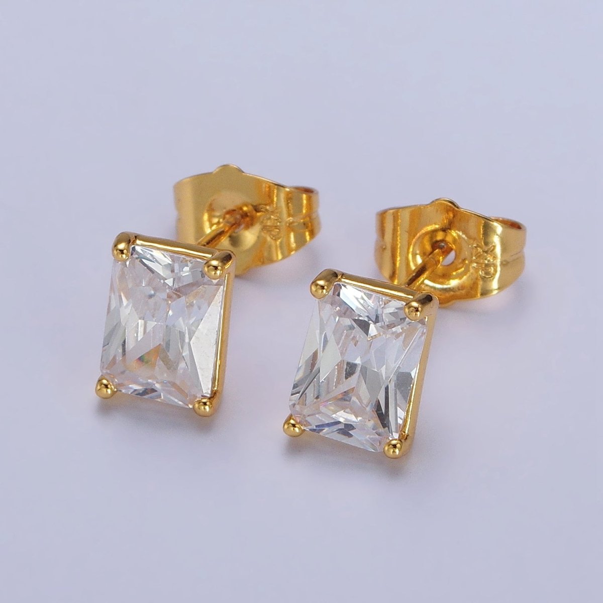 24K Gold Filled Clear Baguette CZ Minimalist Stud Earrings in Gold &amp; Silver | AB123 AB092