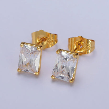 24K Gold Filled Clear Baguette CZ Minimalist Stud Earrings in Gold &amp; Silver | AB123 AB092