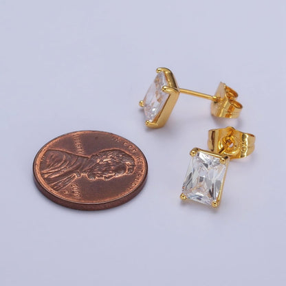 24K Gold Filled Clear Baguette CZ Minimalist Stud Earrings in Gold &amp; Silver | AB123 AB092
