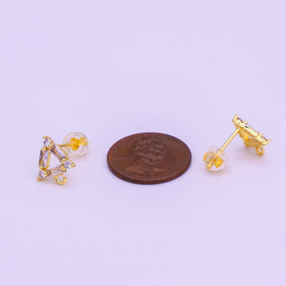 24K Gold Filled Clear Baguette CZ Triangle Drop Stud Earrings Findings | Z1268