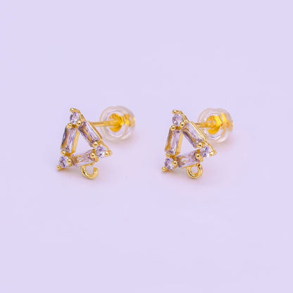 24K Gold Filled Clear Baguette CZ Triangle Drop Stud Earrings Findings | Z1268
