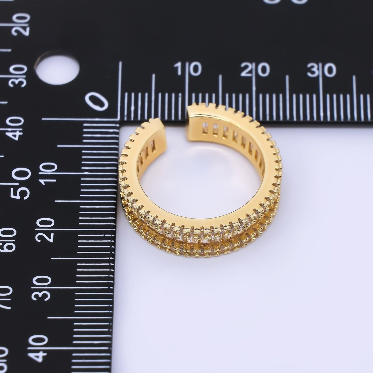 24K Gold Filled Clear Baguette Micro Paved CZ Adjustable Ring | O1037