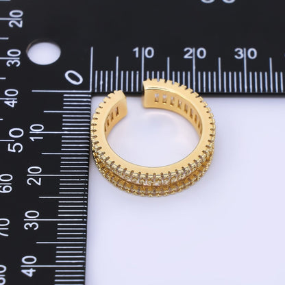 24K Gold Filled Clear Baguette Micro Paved CZ Adjustable Ring | O1037