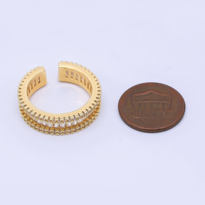 24K Gold Filled Clear Baguette Micro Paved CZ Adjustable Ring | O1037