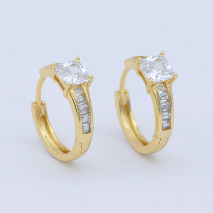 24K Gold Filled 15mm Square Baguette CZ Huggie Earrings | AB1204